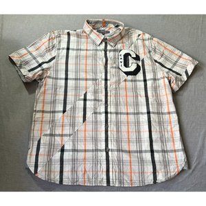 Cavi Button‎ Up Shirt Adult Extra Large White Plaid Short Sleeve Casual Mens.